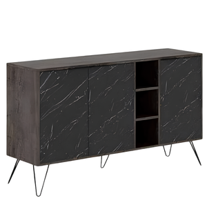 Madia design moderno "Clara" color dark cofee effetto marmo con 3 ante ripiani interni e vano a giorno con piedi in metallo