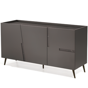 Madia moderna 160x89h in legno 3 ante top e inserti in laminato effetto marmo con 5 gambe in metallo nero - Girona