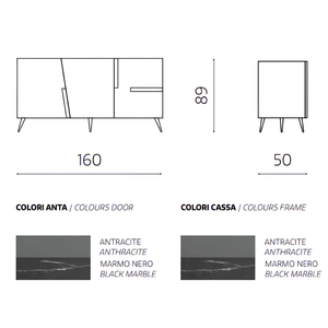 Madia moderna 160x89h in legno 3 ante top e inserti in laminato effetto marmo con 5 gambe in metallo nero - Girona