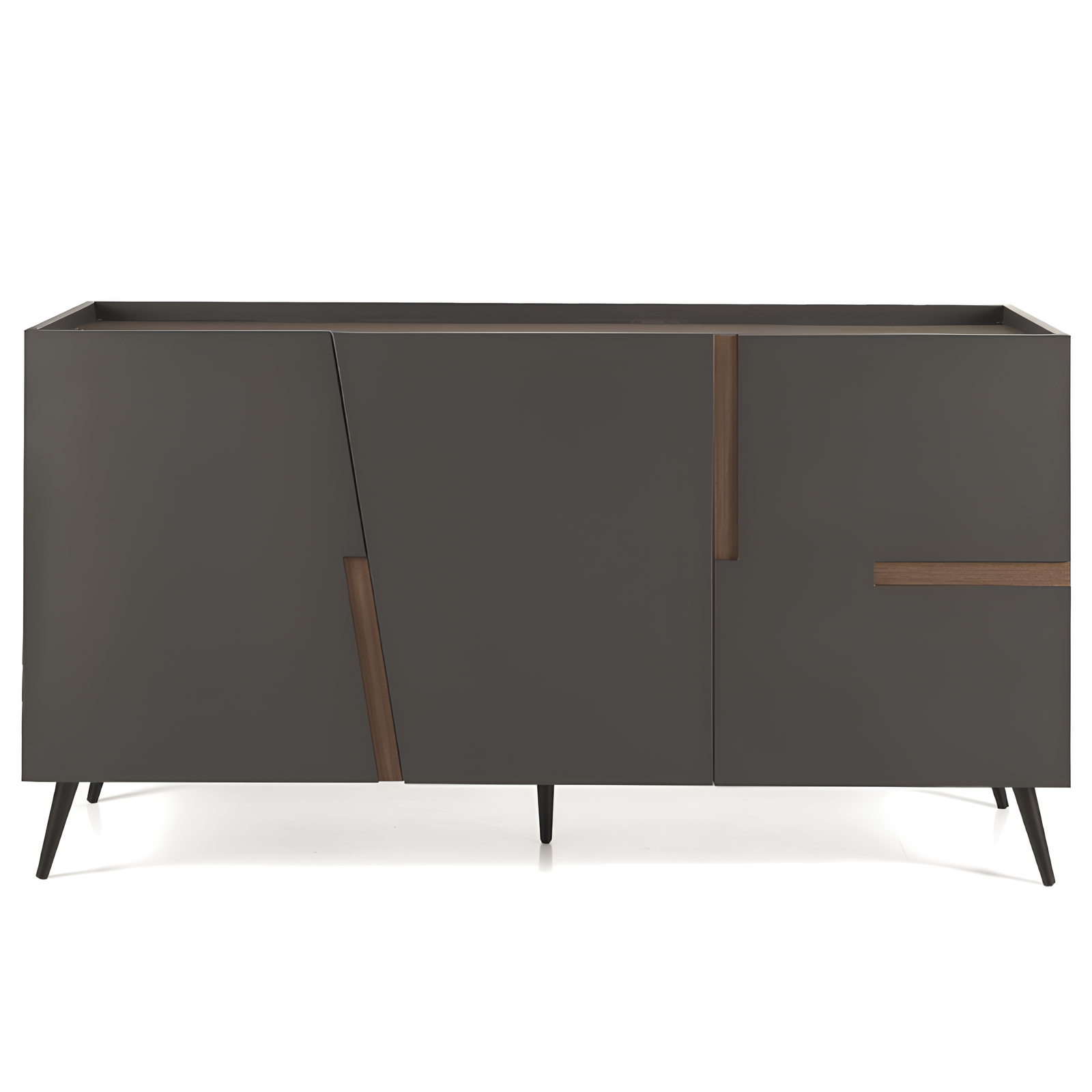 Madia moderna 160x89h in legno 3 ante top e inserti in laminato effetto tek americano con 5 gambe in metallo nero - Girona