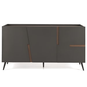 Madia moderna 160x89h in legno 3 ante top e inserti in laminato effetto tek americano con 5 gambe in metallo nero - Girona