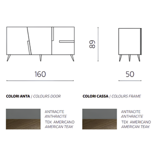Madia moderna 160x89h in legno 3 ante top e inserti in laminato effetto tek americano con 5 gambe in metallo nero - Girona