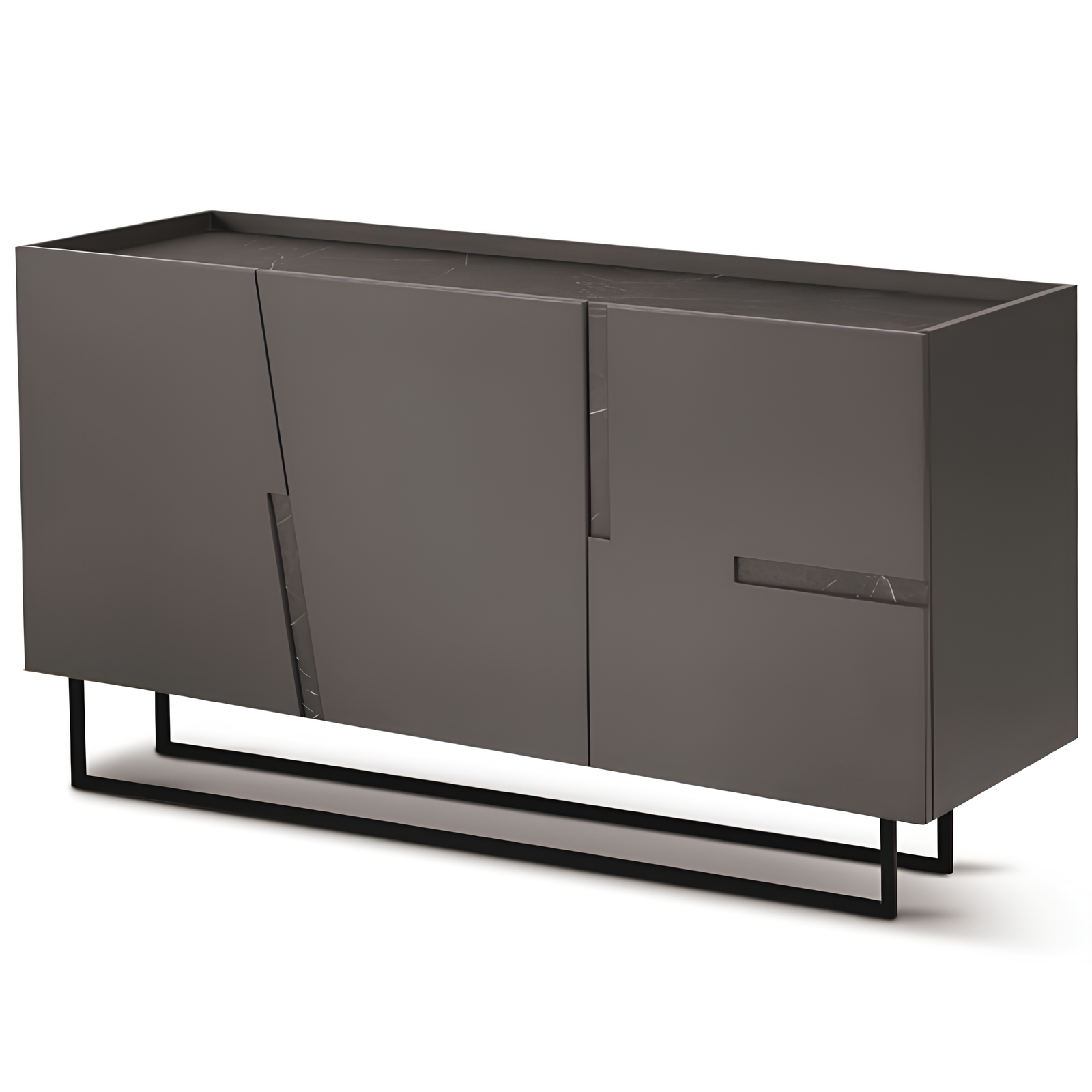 Madia moderna 160x89h in legno antracite 3 ante top e inserti in laminato effetto marmo con base slitta in metallo nero - Girona