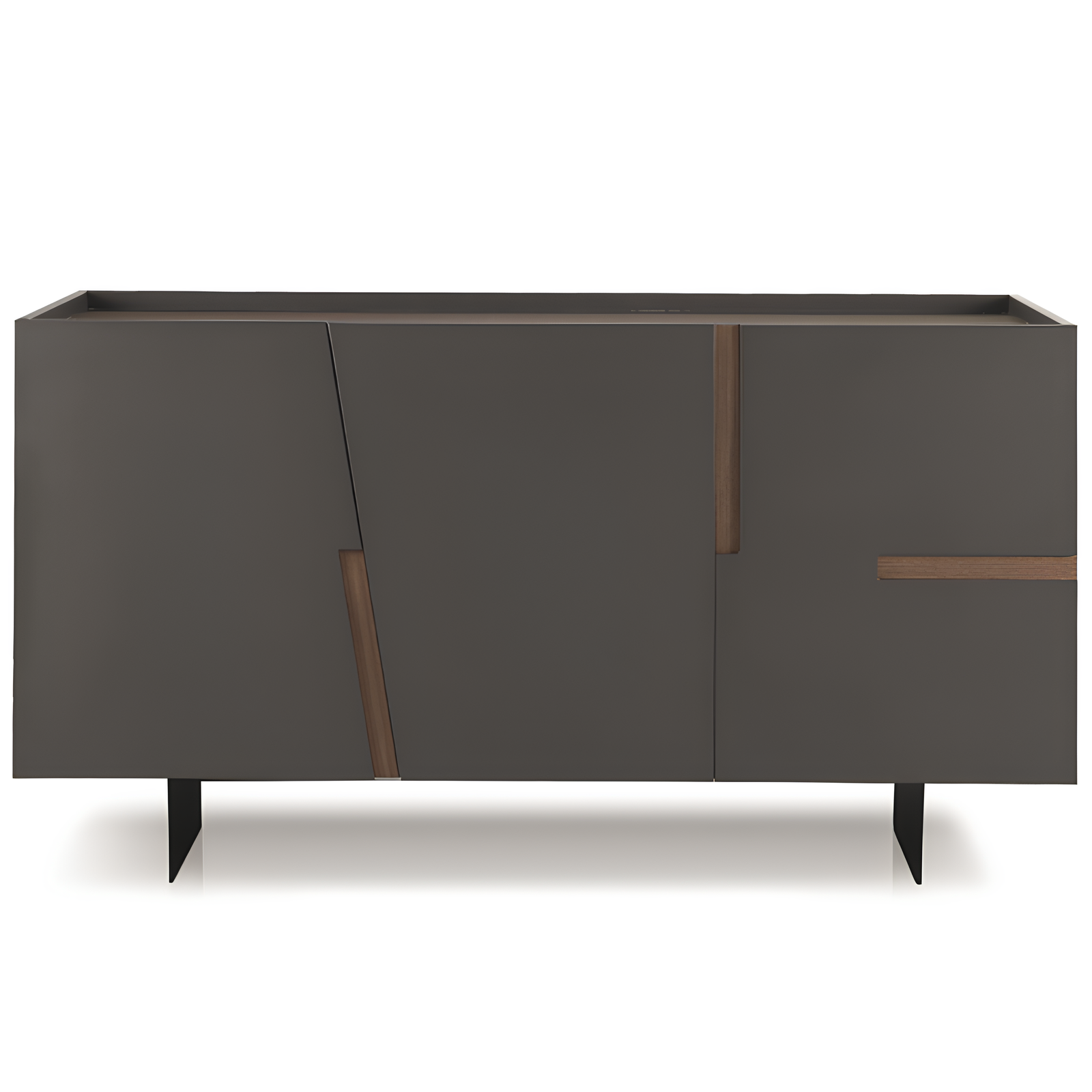 Madia moderna 160x89h in legno antracite 3 ante top e inserti in laminato effetto tek americano con base traverso in metallo nero - Girona