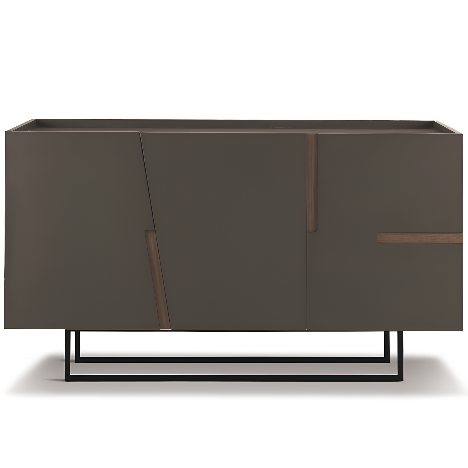 Madia moderna 160x89h in legno antracite 3 ante top e inserti in laminato effetto tek americano con base slitta in metallo nero - Girona