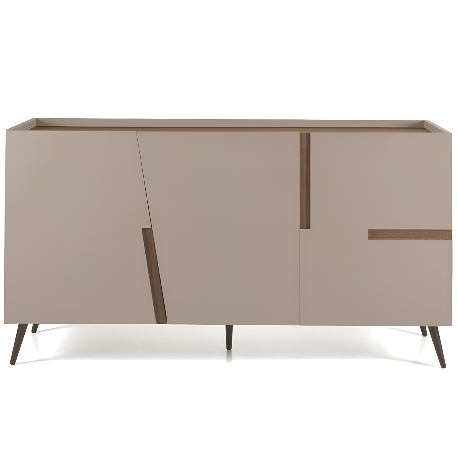 Madia moderna 160x89h in legno tortora 3 ante top e inserti effetto tek americano con 5 gambe in metallo nero - Girona