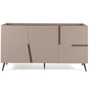 Madia moderna 160x89h in legno tortora 3 ante top e inserti effetto tek americano con 5 gambe in metallo nero - Girona