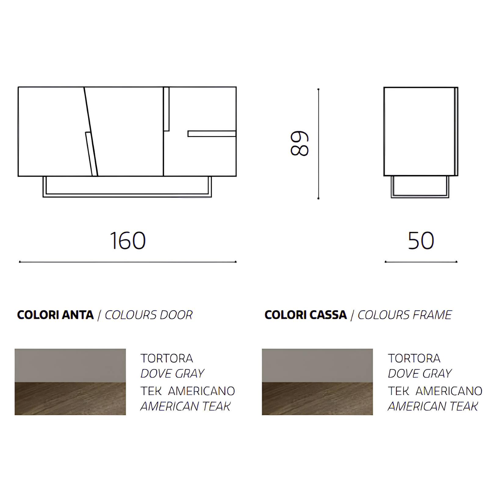 Madia moderna 160x89h in legno tortora 3 ante top e inserti effetto tek americano con base slitta in metallo nero - Girona