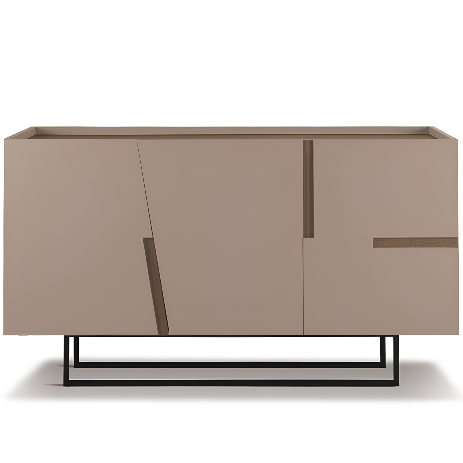 Madia moderna 160x89h in legno tortora 3 ante top e inserti effetto tek americano con base slitta in metallo nero - Girona