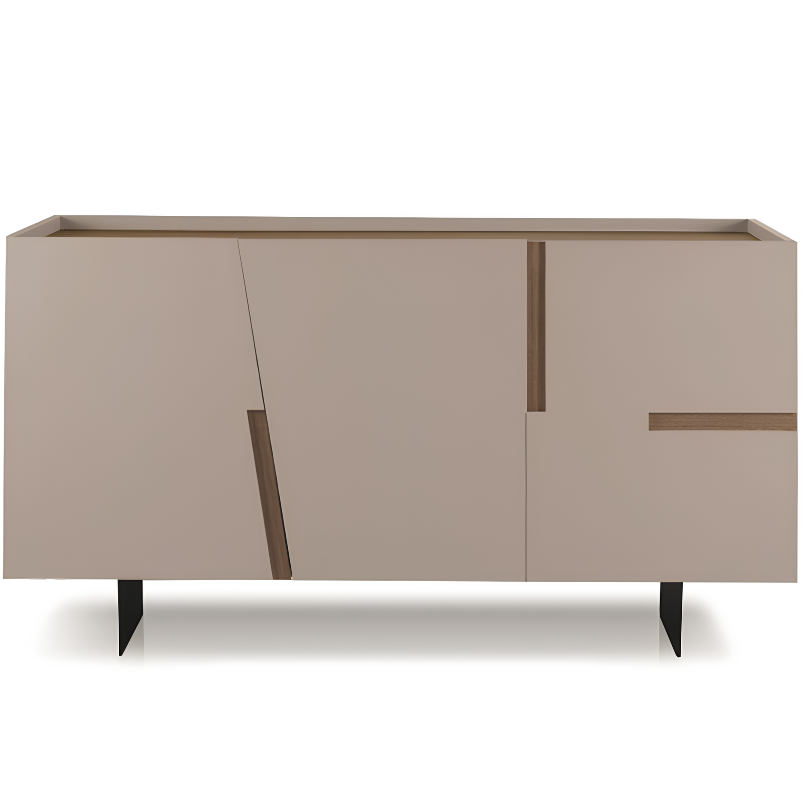 Madia moderna 160x89h in legno tortora 3 ante top e inserti effetto tek americano con base traverso in metallo nero - Girona