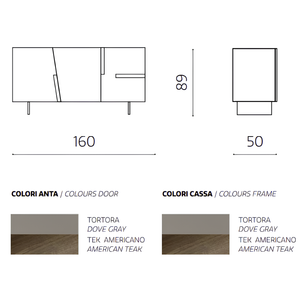 Madia moderna 160x89h in legno tortora 3 ante top e inserti effetto tek americano con base traverso in metallo nero - Girona