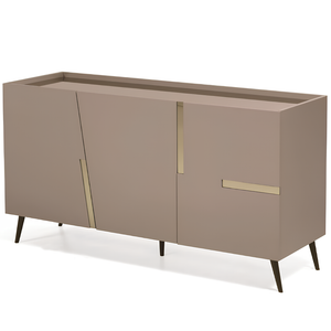 Madia moderna 160x89h in legno tortora 3 ante top e inserti in vetro bronzo con 5 gambe in metallo nero - Girona
