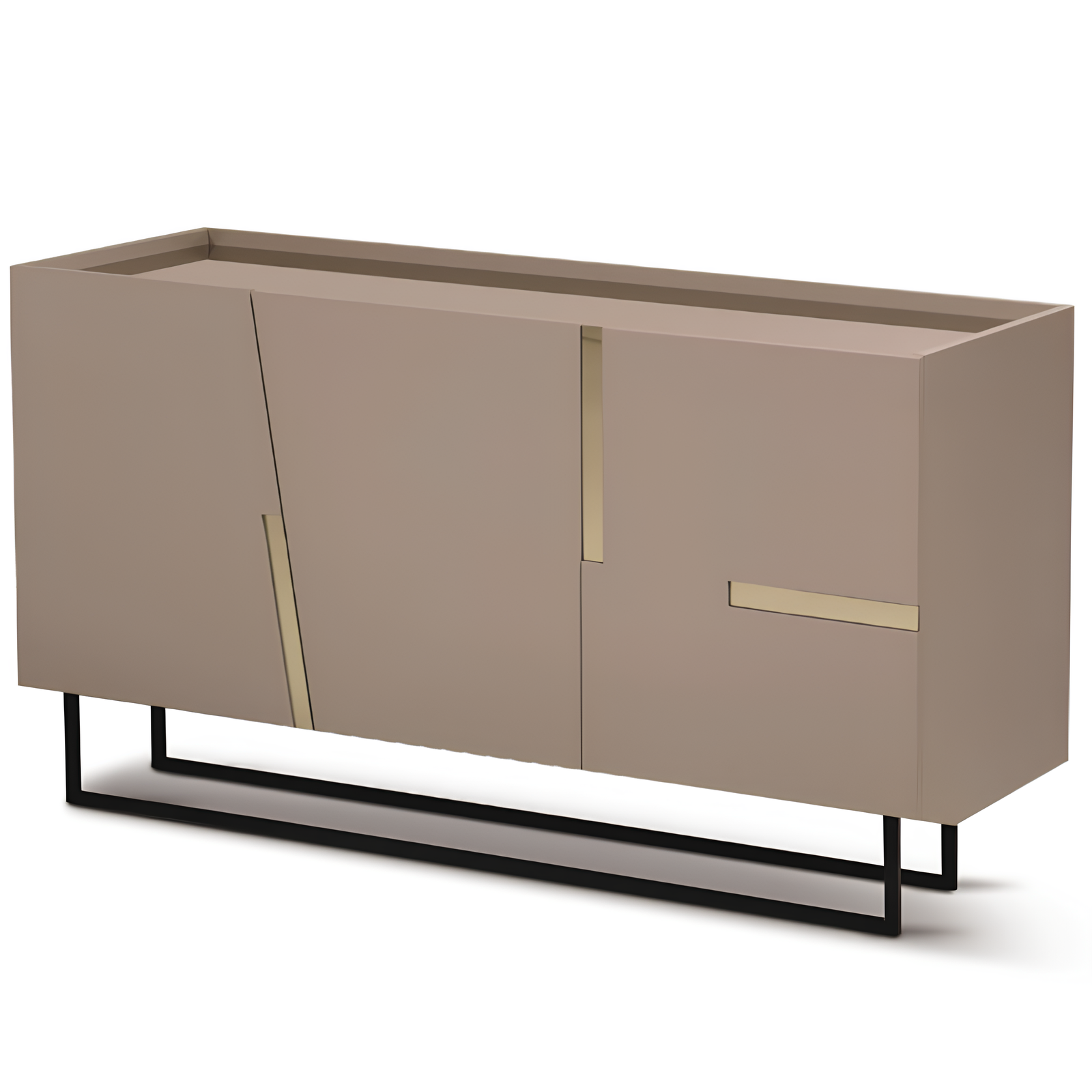Madia moderna 160x89h in legno tortora 3 ante top e inserti in vetro bronzo con base slitta in metallo nero - Girona