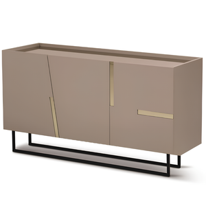 Madia moderna 160x89h in legno tortora 3 ante top e inserti in vetro bronzo con base slitta in metallo nero - Girona