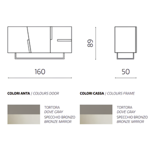 Madia moderna 160x89h in legno tortora 3 ante top e inserti in vetro bronzo con base slitta in metallo nero - Girona