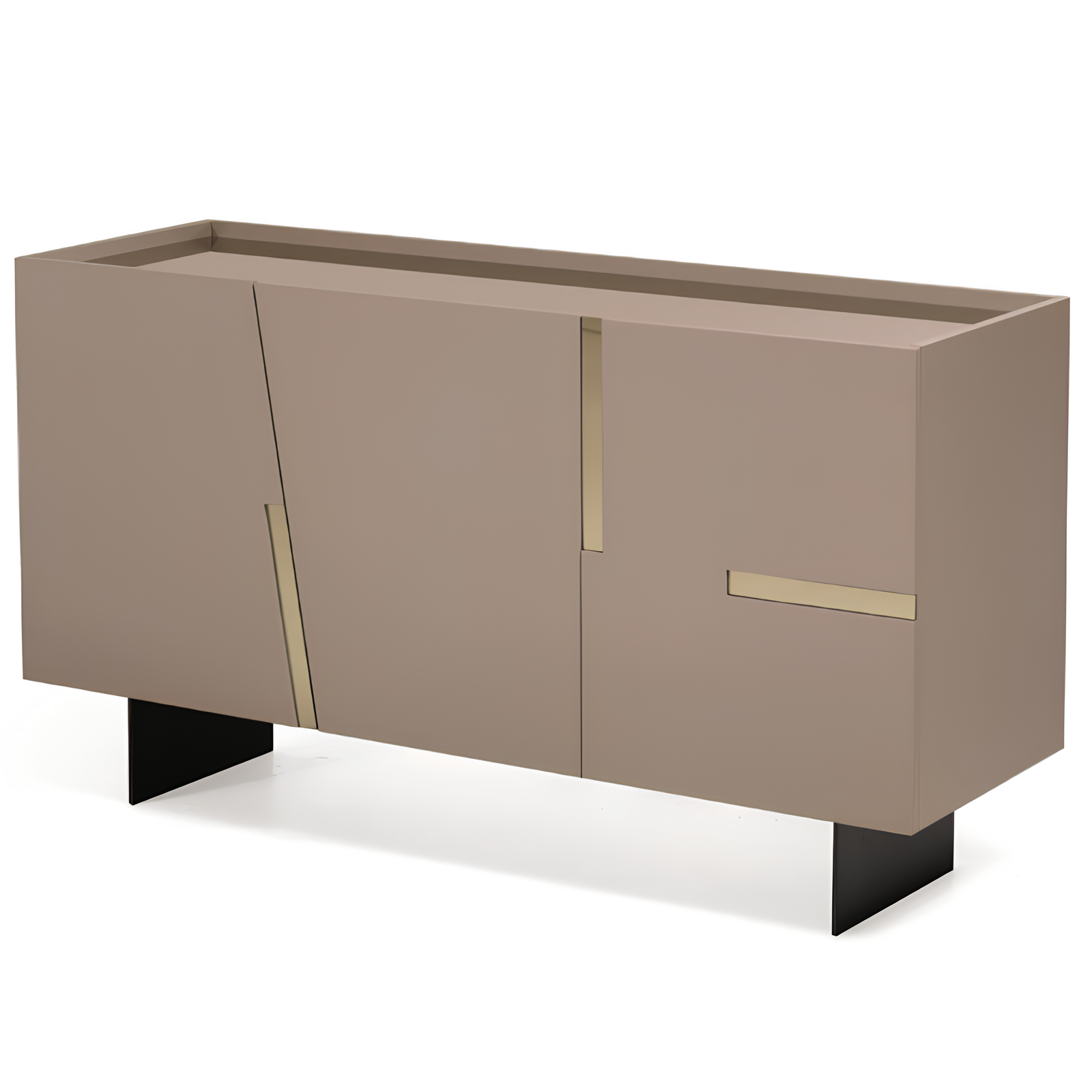 Madia moderna 160x89h in legno tortora 3 ante top e inserti in vetro bronzo con base traverso in metallo nero - Girona