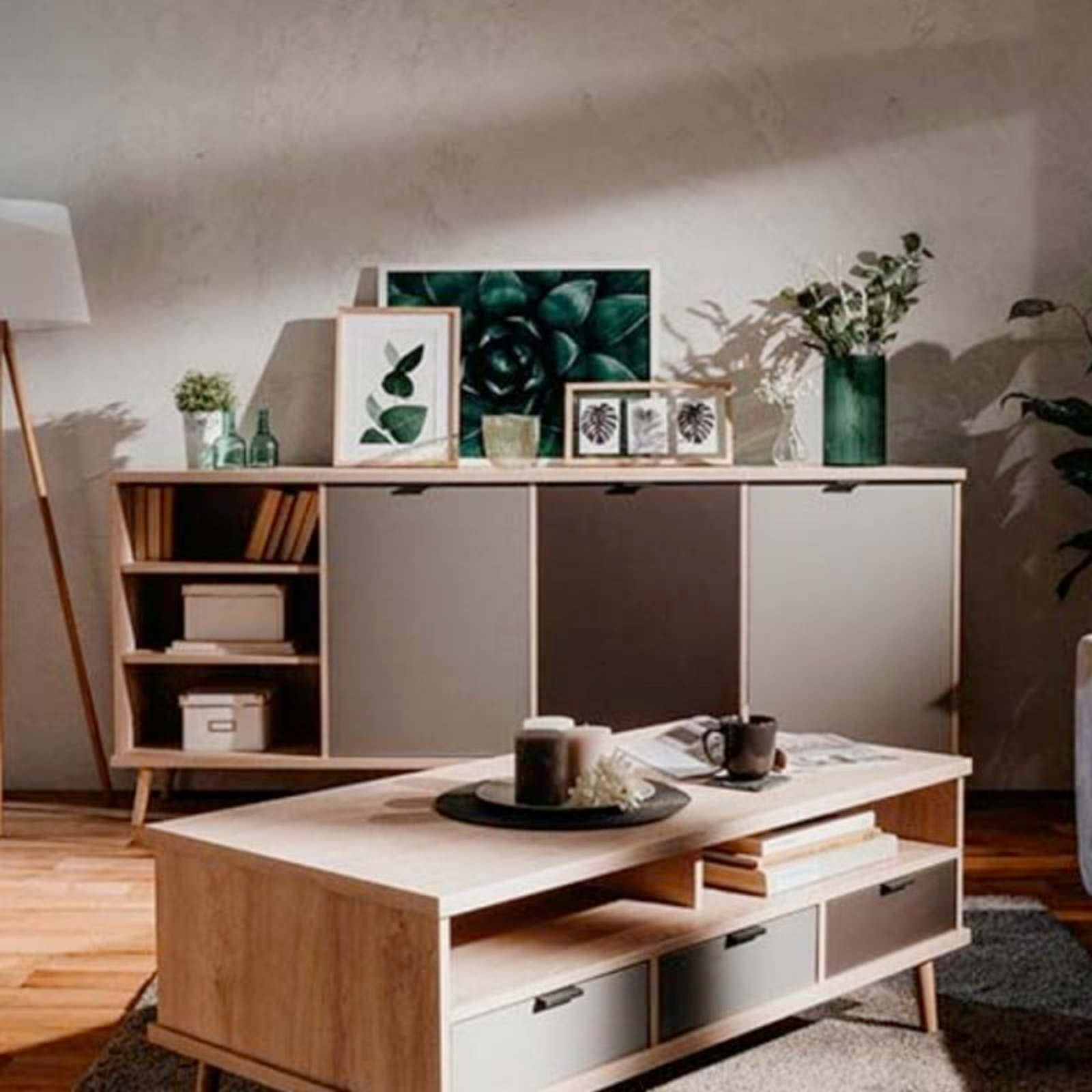 Madia moderna da soggiorno design moderno con 3 ante e 1 vano a giorno con ripiani