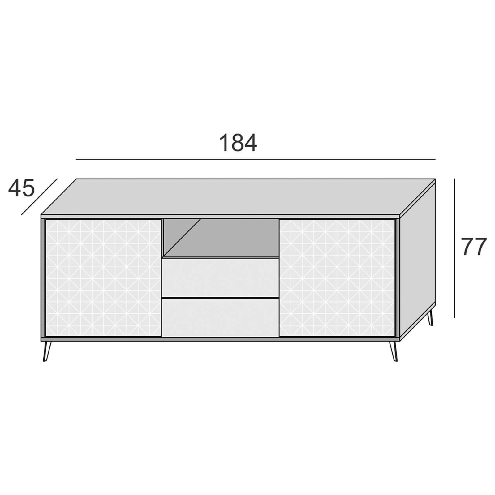 Madia moderna struttura rovere con 2 ante finitura 3D bianco e 2 cassetti - Nova