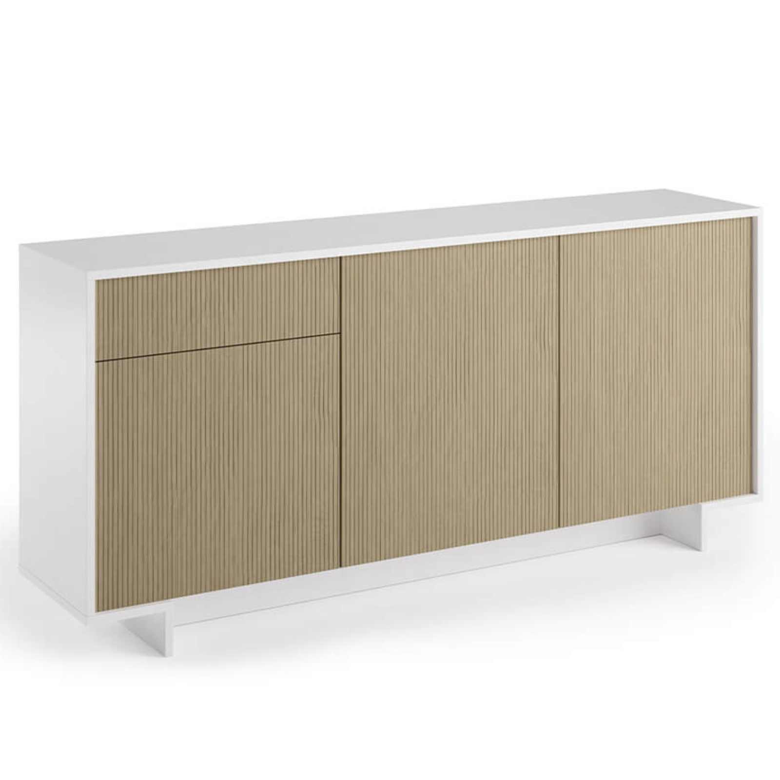 Madia moderna 170 cm da soggiorno struttura bianca con 3 ante e 1 cassetto cannetè chiaro texture 3D - Zoom