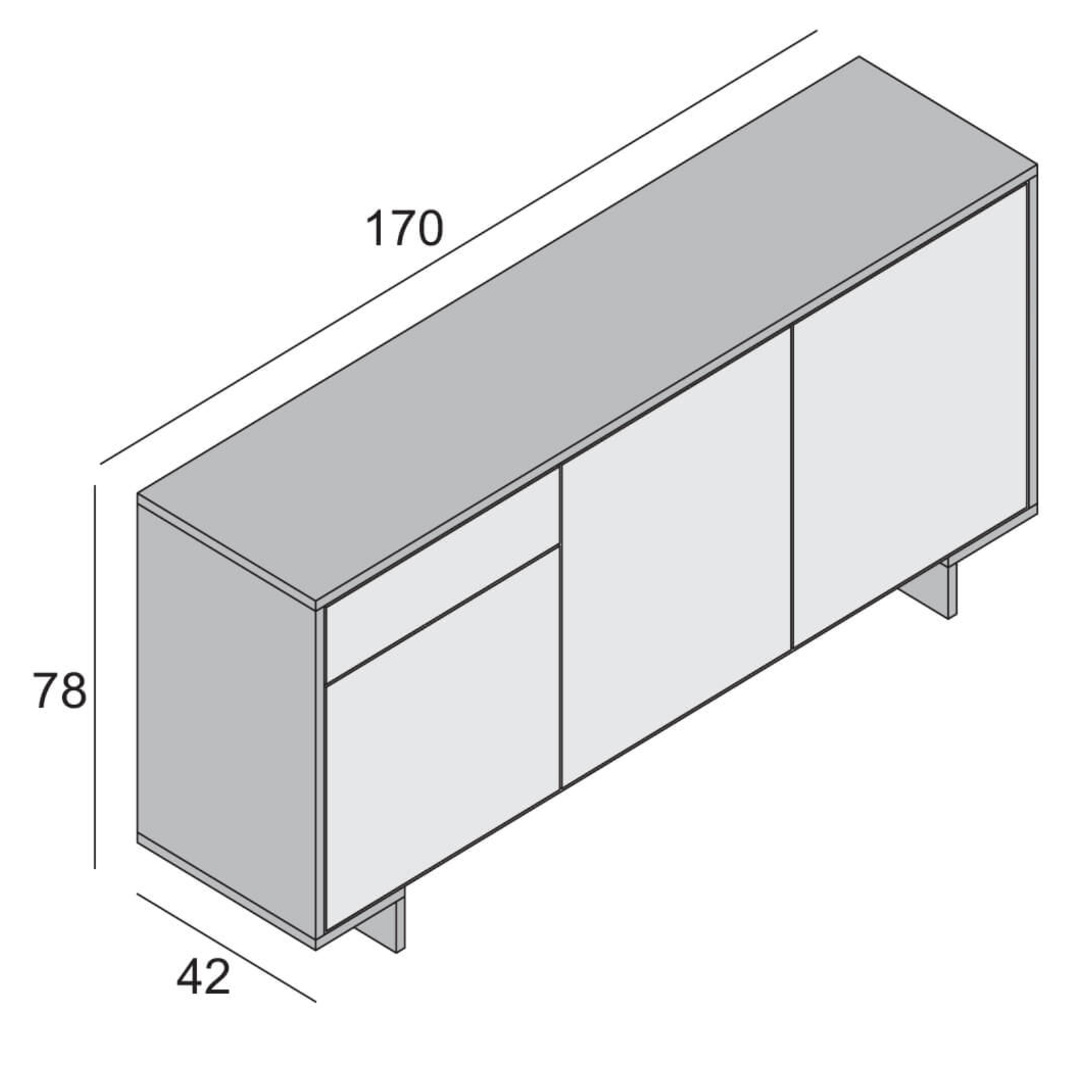 Madia moderna 170 cm da soggiorno struttura bianca con 3 ante e 1 cassetto cannetè chiaro texture 3D - Zoom