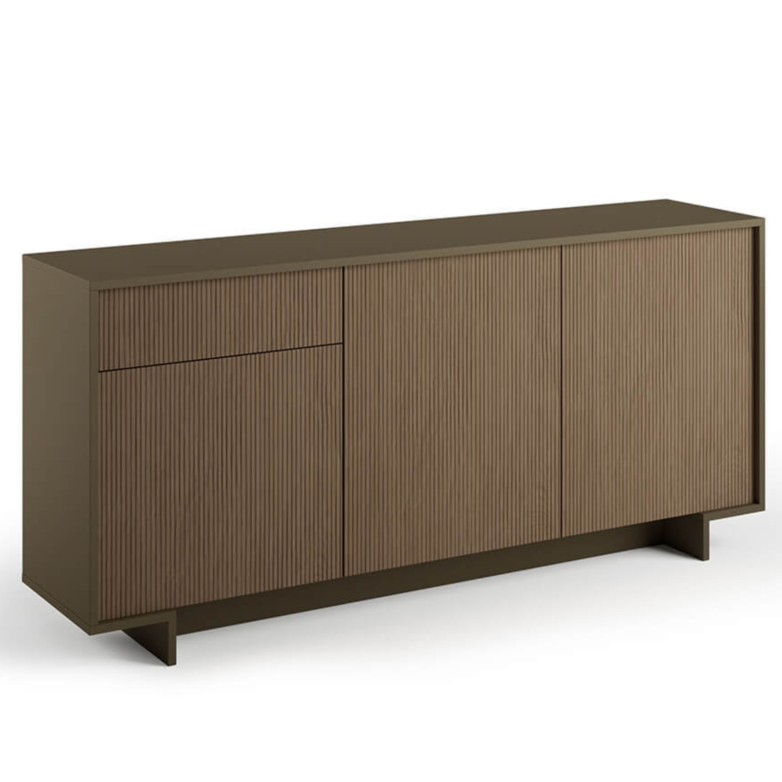 Madia moderna 170 cm da soggiorno struttura bronzo con 3 ante e 1 cassetto cannetè scuro texture 3D - Zoom