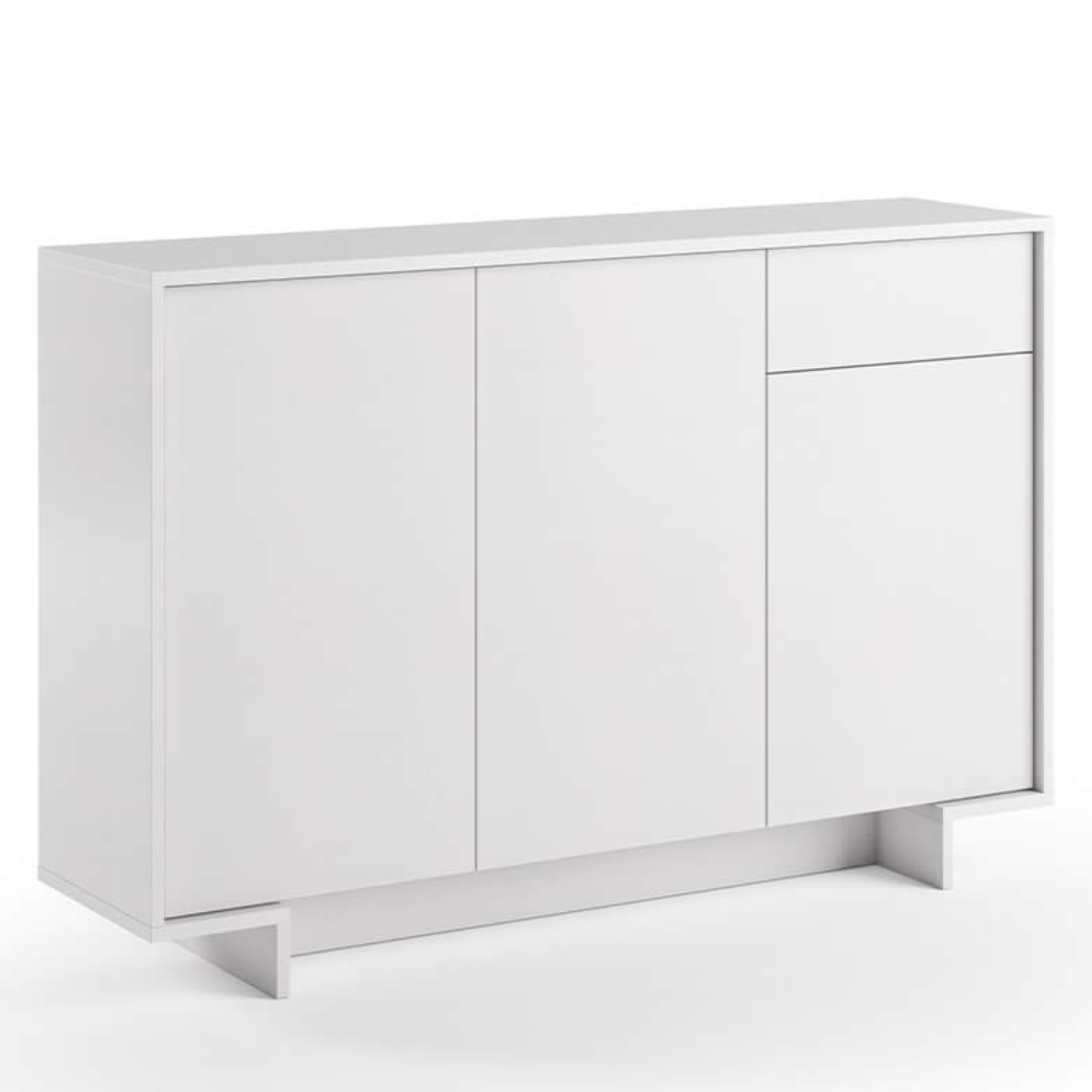 Madia da soggiorno 134 cm moderna struttura bianco con 3 ante e 1 cassetto cannetè chiaro texture 3D - Zoom