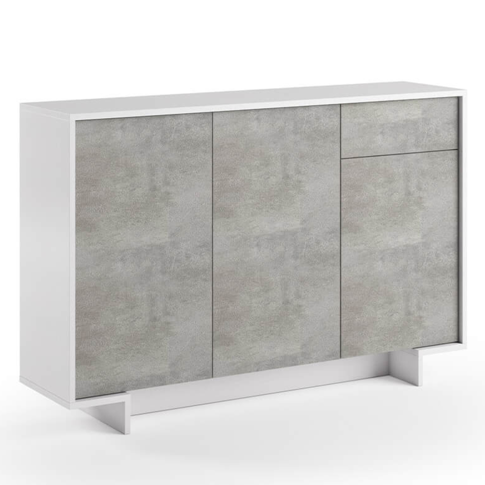 Madia da soggiorno 134 cm moderna struttura bianco con 3 ante e 1 cassetto cemento - Zoom