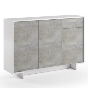 Madia da soggiorno 134 cm moderna struttura bianco con 3 ante e 1 cassetto cemento - Zoom