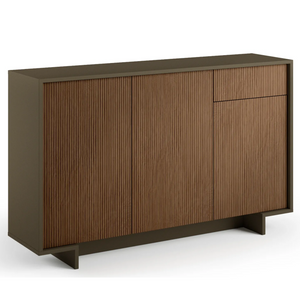 Madia da soggiorno 134 cm moderna struttura bronzo con 3 ante e 1 cassetto cannetè scuro texture 3D - Zoom