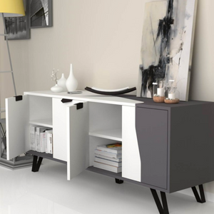Madia design moderno in legno multiuso per soggiorno con 4 ante e ripiani interni