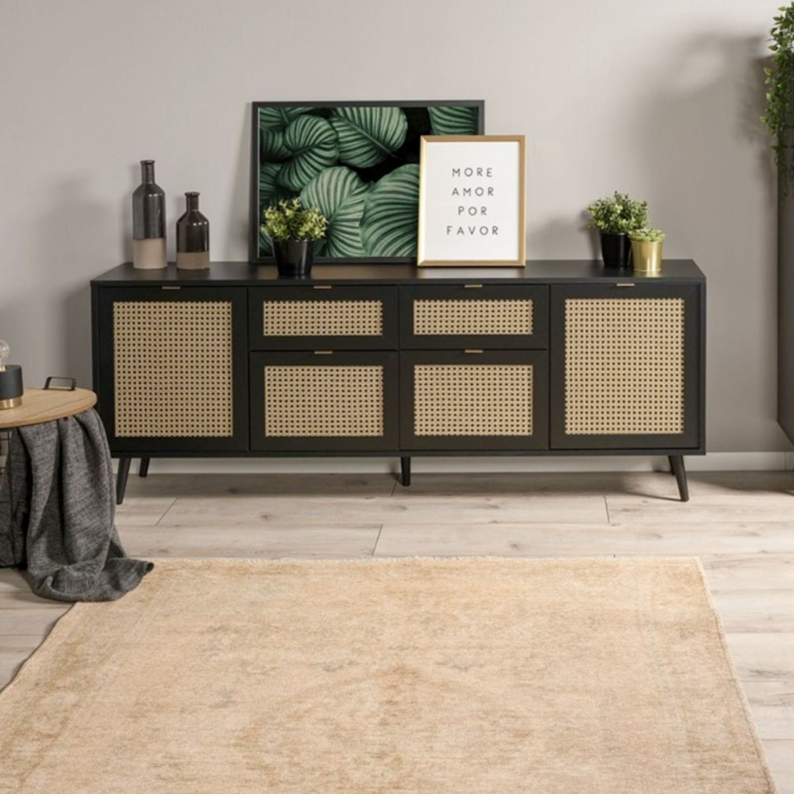 Madia design moderno "Aurora" con 4 ante 2 ripiani e 2 cassetti frontali effetto vimini