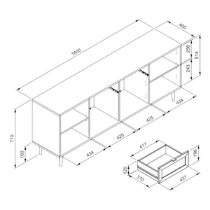 Madia design moderno "Aurora" con 4 ante 2 ripiani e 2 cassetti frontali effetto vimini