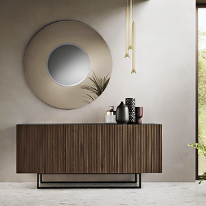 Madia 180x80h con 3 ante in legno color antracite e rovere chiaro con base slitta in metallo nero - Vittoria