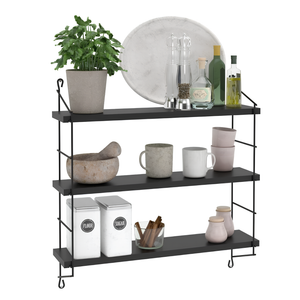 Mensola da parete design moderno struttura in acciaio nero e 3 ripiani in legno - Neeli