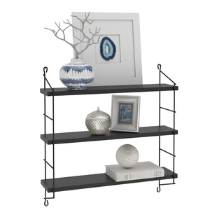 Mensola da parete design moderno struttura in acciaio nero e 3 ripiani in legno - Neeli