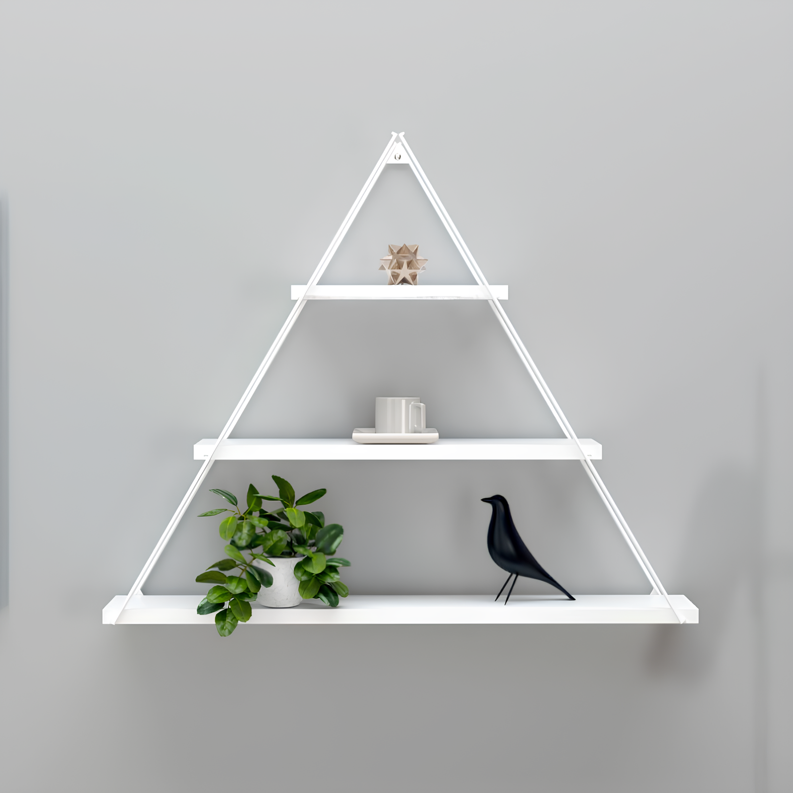 Mensola da parete triangolare in legno e metallo con 3 ripiani - Moseti