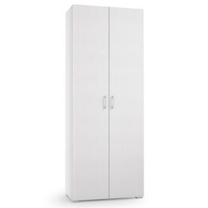 Armadio multiuso in legno bianco 2 ante 6 ripiani e 1 cassetto scorrevole design moderno - Exti