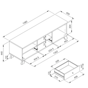 Mobile porta Tv design moderno con ante,cassetti e vani a giorno e passacavi color rovere e antracite