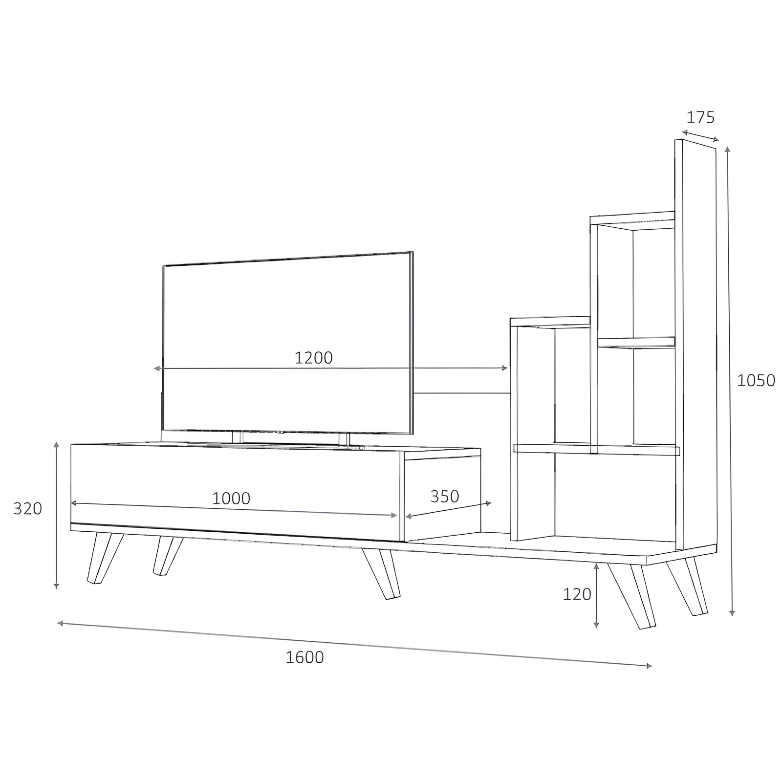 Mobile Porta Tv design moderno con libreria laterale bianco in truciolare rivestito - Binga
