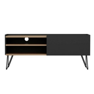 Mobile Porta tv Nero e Rovere design moderno con 1 anta a ribalta e vano a giorno