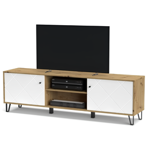 Mobile Porta tv design moderno con ante design geometrico e ripiani rovere e bianco - Bolli