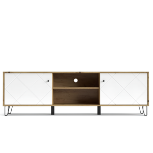 Mobile Porta tv design moderno con ante design geometrico e ripiani rovere e bianco - Bolli