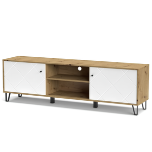 Mobile Porta tv design moderno con ante design geometrico e ripiani rovere e bianco - Bolli