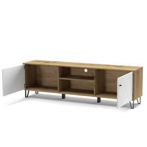 Mobile Porta tv design moderno con ante design geometrico e ripiani rovere e bianco - Bolli