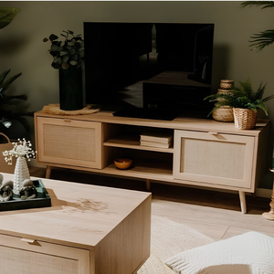 Mobile Porta Tv design moderno effetto vimini con 2 ante e vano a giorno - Balo