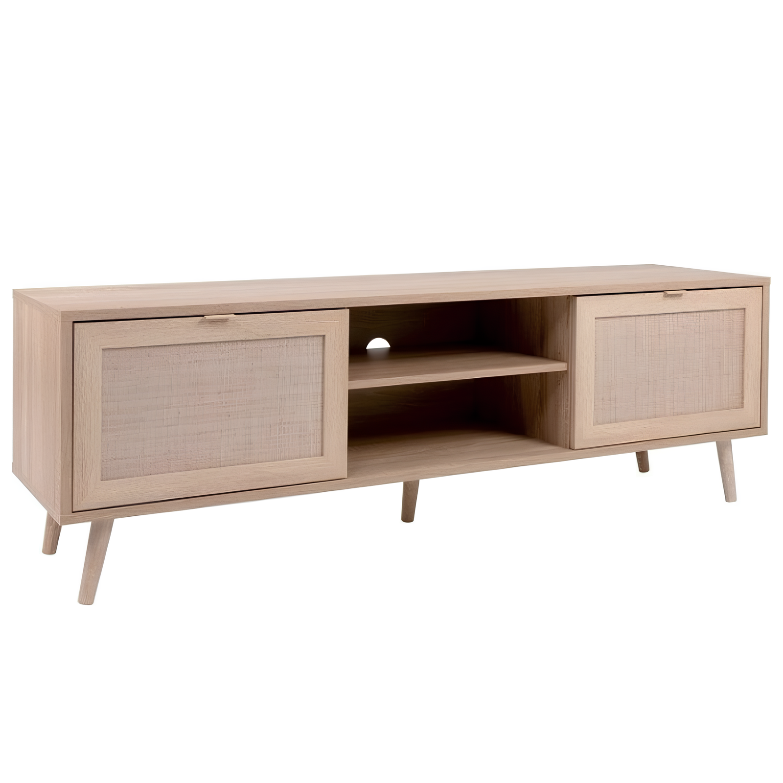 Mobile Porta Tv design moderno effetto vimini con 2 ante e vano a giorno - Balo