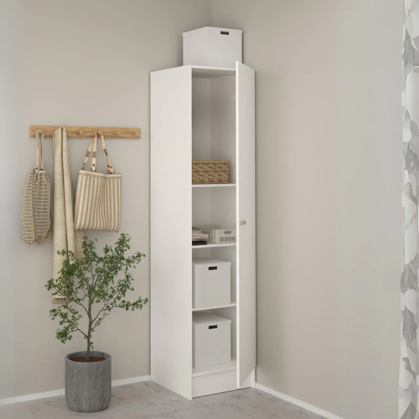 Mobile colonna da bagno multiuso 1 anta e ripiani interni H183 cm in legno bianco laccato
