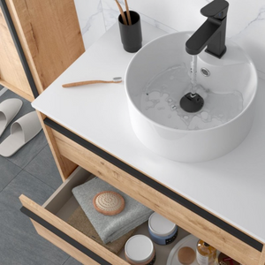 Mobile da bagno sospeso con 4 cassetti e doppio lavabo in porcellana 120 cm - Nua