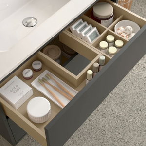 Mobile da bagno sospeso nero opaco con 2 cassetti e lavabo in porcellana 80 cm - Mango