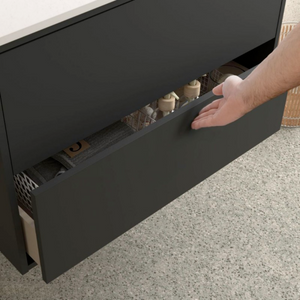 Mobile da bagno sospeso nero opaco con 2 cassetti e lavabo in porcellana 80 cm - Mango